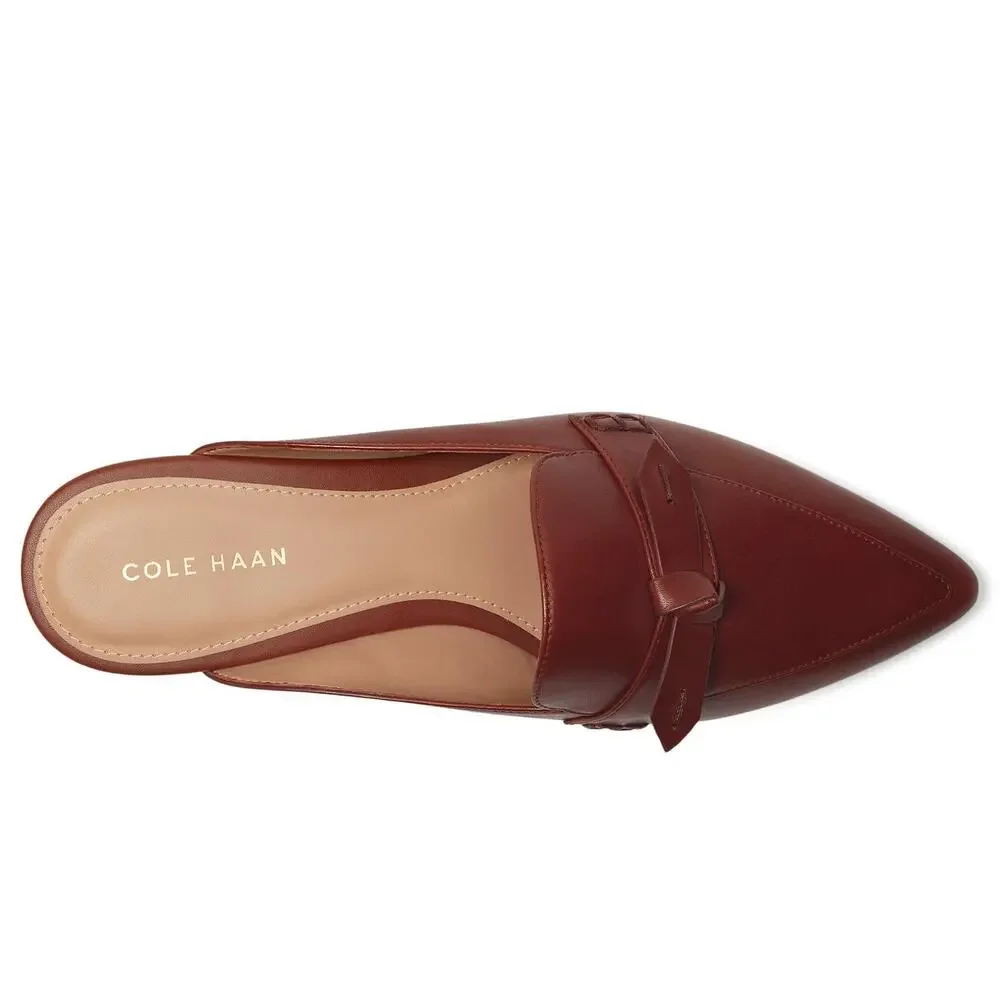COLE HAAN WOMENS PIPER BOW MULE, DARK CUOIO LEATHER, 9.5-B US